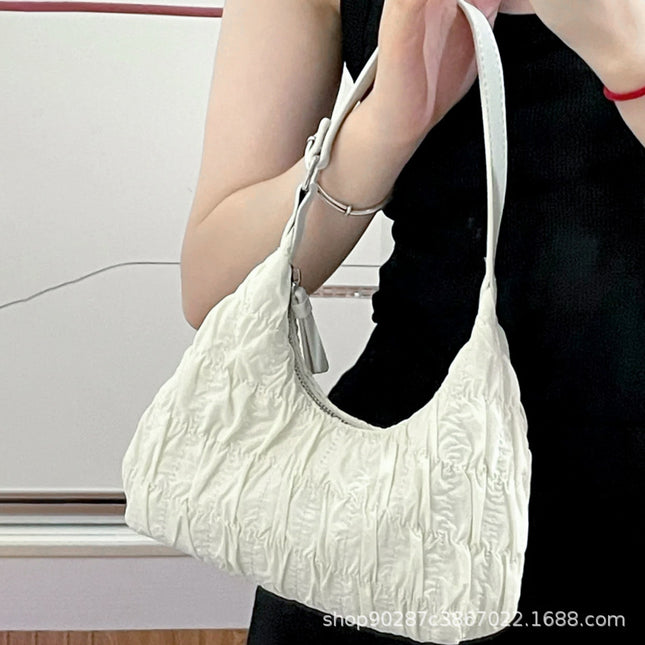 Cream Puff 2025 Cloud Pleated Dumpling Bag for Girls, Cute Student Style Shoulder Underarm Bag, Casual and Versatile