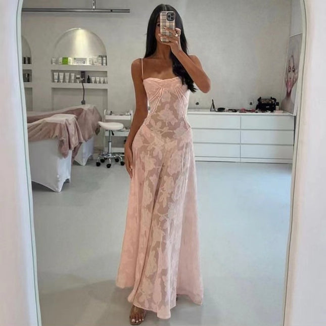 European and American Style 2023 Summer New Fashion Sexy Perspective Seaside Vacation Slim-fit Slip Dress Floral dress