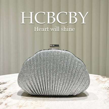 Mint Green Shiny Shell Shape Striped Clutch Bag Women's Fashionable Simple Elegant Box Dinner Bag