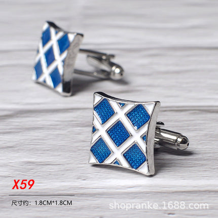 In-Stock French Shirt Cufflinks Men's Green Blue Plaid Cuff Studs Business Men's French Buttons Versatile