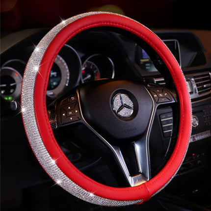 Cross-border new car steering wheel cover leather fashion rhinestone gold silk plush Four Seasons universal Diamond steering wheel cover