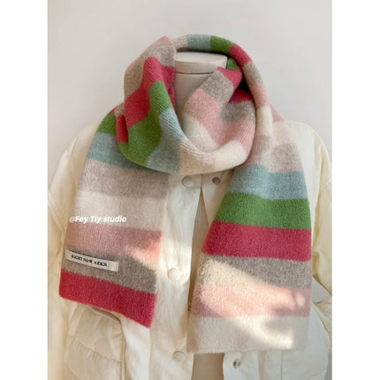 Export South Korea ins wool soft huhu apple green color scarf autumn and winter warm all-match scarf couple Korean style