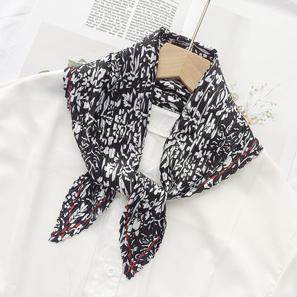 Crumpled Scarf Women's Spring and Summer Elegant Printed Diamond Scarf Korean Style Professional Small Scarf All-match Decorative Thin Scarf