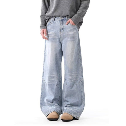 American Vintage Washed light blue Jeans Men's and Women's Casual 2025 Spring New Straight Loose Pants