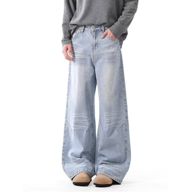 American Vintage Washed light blue Jeans Men's and Women's Casual 2025 Spring New Straight Loose Pants