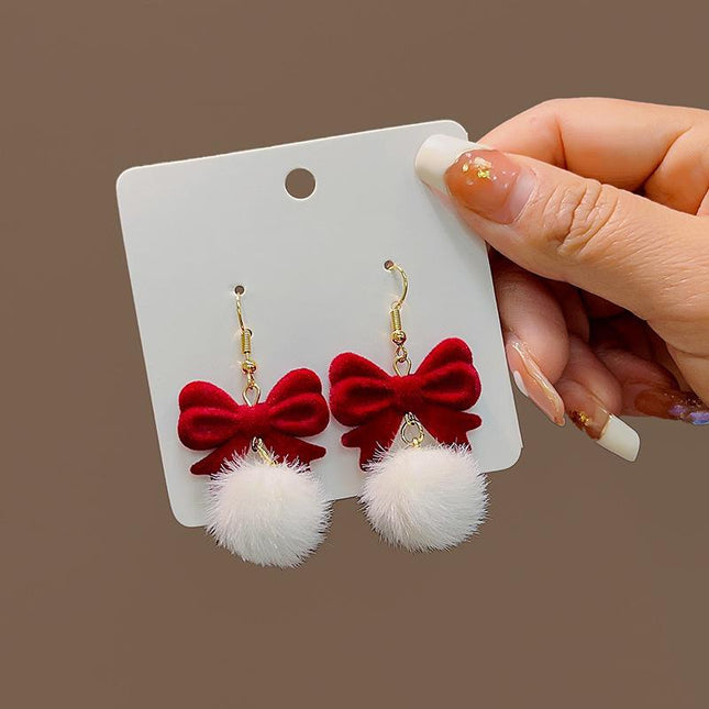 925 Silver New Wine Red Flocking Earrings Elegant Atmosphere Bow Rose New Year Spring Festival Chinese Style Earrings