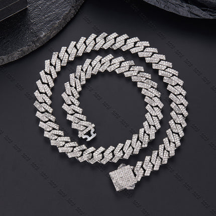 Cross-Border Hip-Hop New Product Bar Cuban Chain 12mm Alloy Rhinestone High Quality Versatile Hip-Hop Necklace Drop Shipping