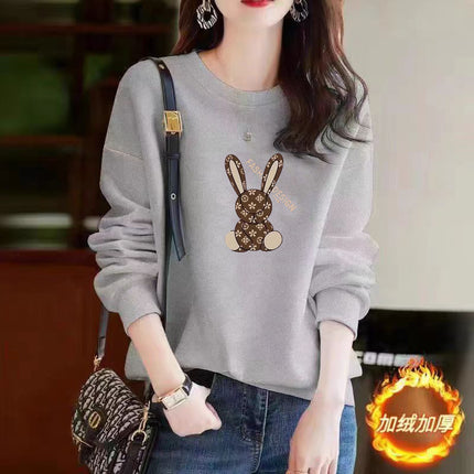 Heavy Chinese Cotton Sweater fleece-lined Thickened Autumn and Winter Printed Loose Couple's Top Long Sleeve Unisex Base Shirt