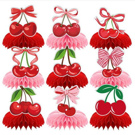 European and American Strawberry Birthday Theme Party Supplies Flags, Flowers, Honeycomb Table Decorations, Desktop Table Decorations
