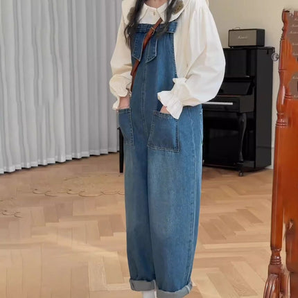 Overalls Suit, a Complete Set of New Autumn Fashion Design Doll Collar Denim Overalls Two-Piece Set