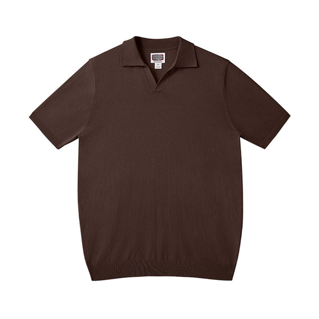 GDDQSDC Scissors Collar Polo Knit T-shirt Men's Casual Mulberry Silk Solid Color Lassel Short Sleeve Light Luxury Vintage