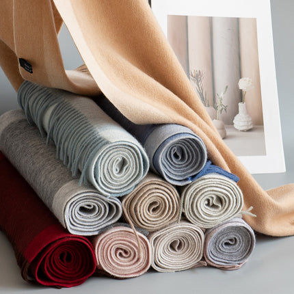 100% Wool Satin Double Face Towel Women Elegant Wool Scarf Simple All-match Warm Cold-proof Shawl