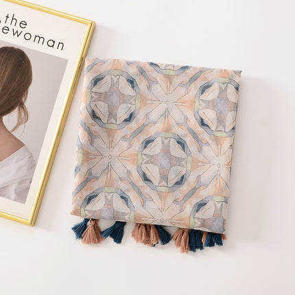 Simple and Elegant Fresh Powder Orange Abstract Flower Printed Cotton and Linen Feel Scarf Women's Travel Photo Decorative Shawl Beach Towel