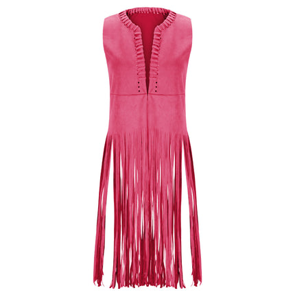 2025 Women's European and American Style New Suede Tassel Vest Jacket Popular Sleeveless Mid-Length Vest Outer Wear