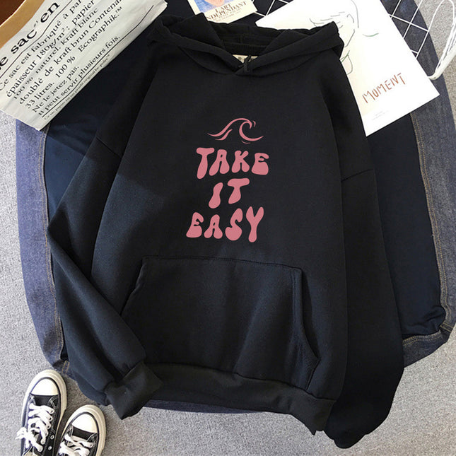 Take It Easy Creative Design Hoody for Women Pocket Street S