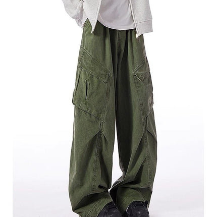 [Washed cotton button row door wrapping] American retro brown wide leg overalls design loose casual straight