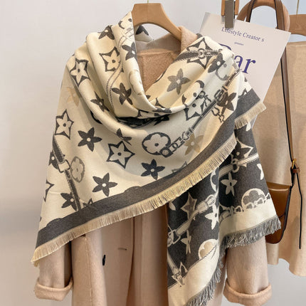 2022 Autumn and Winter New Cashmere Scarf Women's Five-pointed Star Pattern European and American Style All-match Thickened Warm Cold-proof Shawl