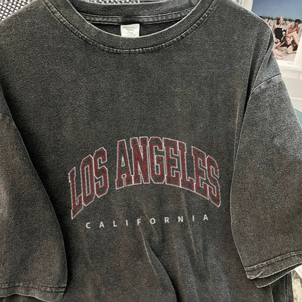 Washed Distressed T-Shirt Short-Sleeved Tops Trendyy Washed Retro Black Pure Cotton Dark American Loose Men's and Women's Clothing