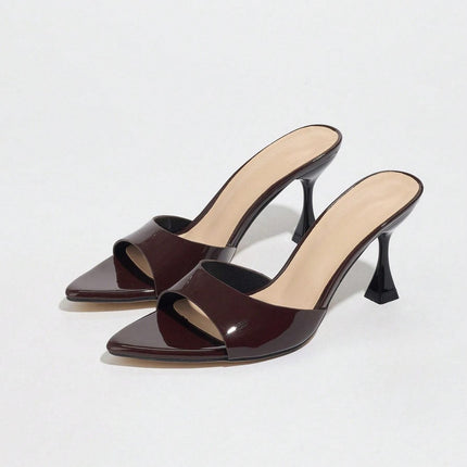 Cross-Border European and American Women's Pointed Toe Mirror Strap Stiletto Sandals Women's Fashion Coffee Brown High Heels Women's