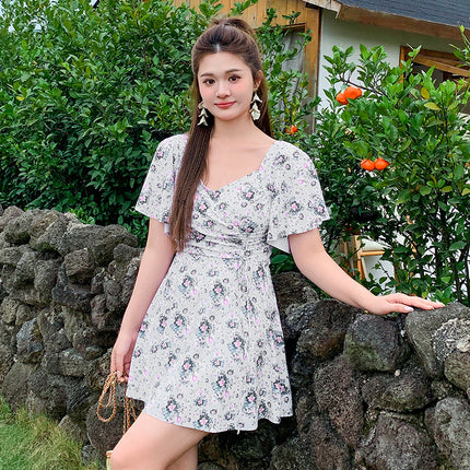 High-grade sexy swimsuit fairy fan 2025 new one-piece skirt belly-covering slimming plus size slightly fat 200kg swimsuit