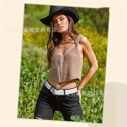Cross-Border Women's Belt Pomicia Turquoise Inlaid Decorative Belt Fashionable Versatile Ready Stock Wholesale
