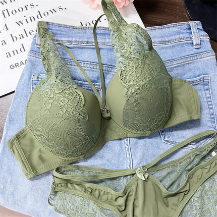 100kg Plus Size Fat MM Sexy Lace Push up Bra DE Thin Cross Breast Beauty Pure DEsire Sweet Intimates Set