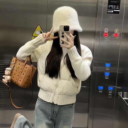 Cream Puff Knitted Patchwork Cotton Jacket for Women 2026 Spring New Korean Style Design High-End Warm Coat