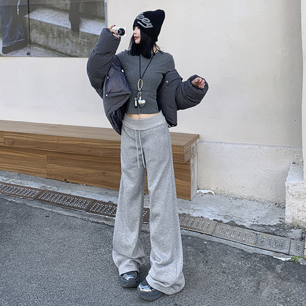 Lazy Drawstring High Waist Wide Leg Casual Pants Women's 2025 Spring New Dipped Loose Slimming Straight Pants
