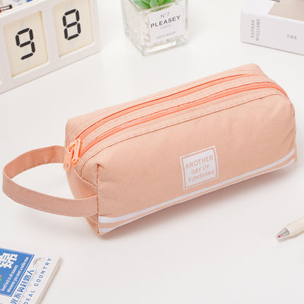 Portable Stationery Bag, Double-Layer Oxford Cloth Double-Zipper Pencil Case, Large Capacity Portable Zipper Oxford Cloth Pencil Case for Primary and Secondary School Students