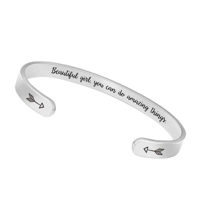 Foreign Trade Spot Bracelet Stainless Steel Inspirational Beauty Girl Arrow Open Bracelet Graduation Gift