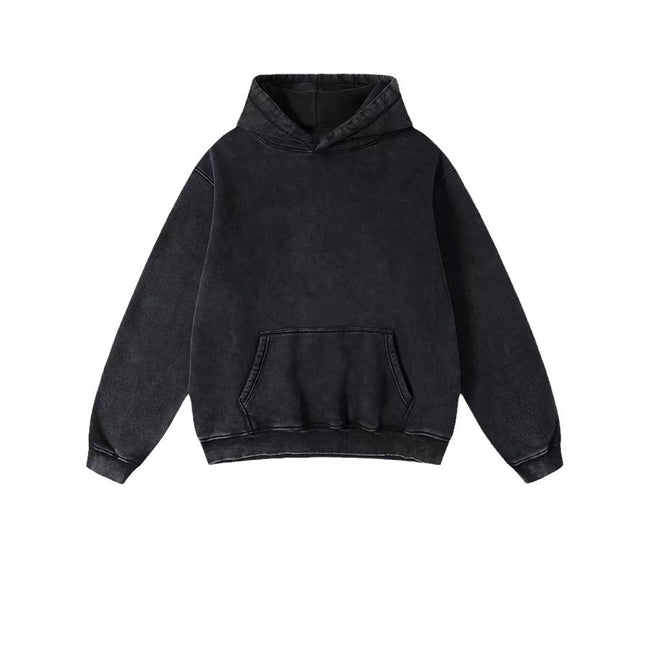 2026 Autumn/Winter Heavyweight Fleece-Lined Thickened European and American Retro Cross-Border Washed Sweatshirt Men's Trendy Sports Hoodie Men's Hooded Sweatshirt
