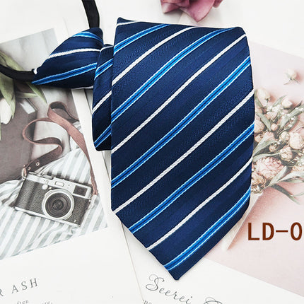 Factory In-Stock Zipper Tie Men's Formal Business 8cm Lazy Tie Red Black Striped Workplace Striped Tie