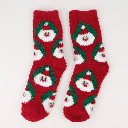 Winter New Christmas Socks Women's Cartoon European and American Winter Christmas Socks Coral Fleece Floor Socks Sleep Socks