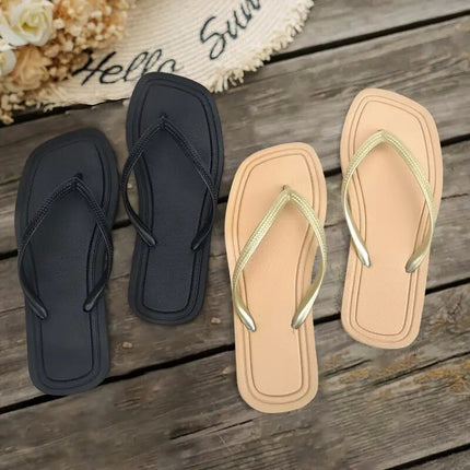 Square Toe Cross-Border Temu Flip-Flops for Women to Wear Simple Pure Color Flip-Flops for Girls Bathing Beach Seaside Leisure