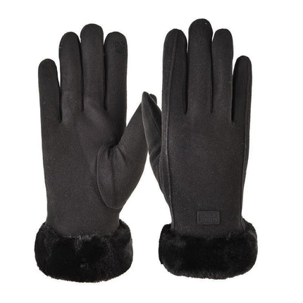 2025 Wholesale Cute Fur Touch Screen Warm Gloves Suede Women's Winter Plus Velvet Thickened Cycling Finger Gloves