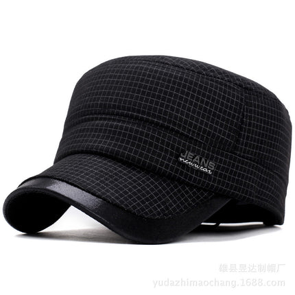Hat Men's Autumn and Winter Middle-aged and Elderly Woolen Warm Military Cap Ear Protector Thickened Flat Cap Old Man's Cotton Hat Men's Winter