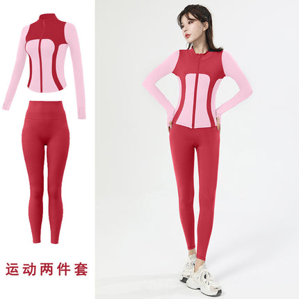Spring New Outdoor Quick-drying Yoga Clothes suit Women's High Elastic Slim-fit Slimming Contrast Zipper Casual Sports Top