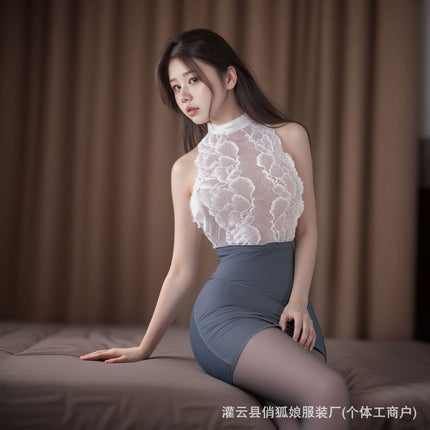 Sexy Lingerie Night Sexy Pure Lust Secretary Uniform Suit Lace Women's Hip Skirt Free of Taking Off Ol Role Play