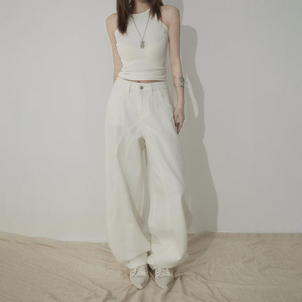 White Scimitar Wide Leg Jeans Women's 2025 Spring and Autumn New Straight Loose High Waist Slim Sickle Mop Pants