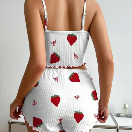 Cross-Border European and American Popular Pajamas for Women, Pit Strip Print, Pure Lust, Sexy Camisole Shorts, Home Clothes Two-Piece Suit
