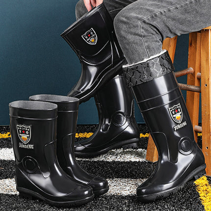Jundeng thickened high-top black rain boots rain boots mining boots labor protection rubber shoes kitchen water shoes non-slip rubber bottom water