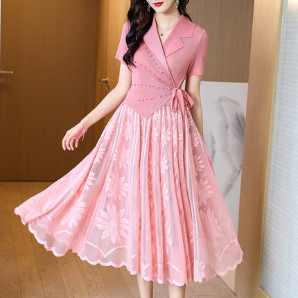 Light luxury socialite fried street chic unique heavy embroidery mesh stitching dress