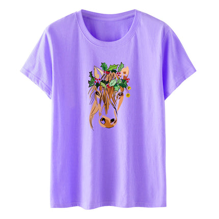 Amazon a generation of hair with green flowers horse head printed loose European and American printed ladies casual T-shirt women's jacket
