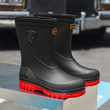 Cross-border Fashion Rain Boots Men's Mid-barrel All-match Thick-soled Waterproof Shoes Outdoor Fishing Kitchen Anti-slip Rubber Shoes Outer Wear Rain Boots