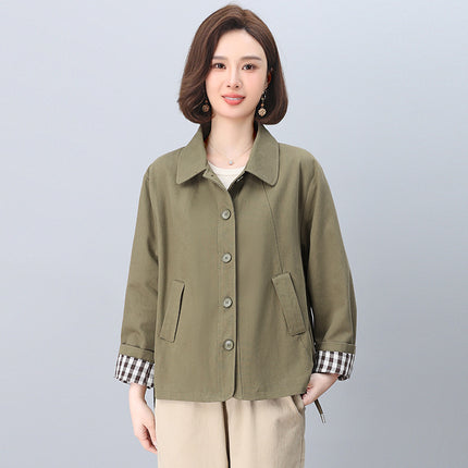 Middle-aged mother pure cotton windbreaker coat women's short 2025 spring and autumn new short loose plus size jacket top