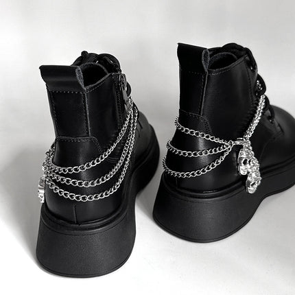 Punk Hip-Hop Skull Multi-Layer Titanium Steel Shoe Chain Trendy Cool Personality Martin Boots Exaggerated Halloween Ghost Head Shoe Accessories