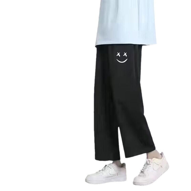 Versatile Trendy Pants for Men, Summer Sports Pants, Large Size Loose Korean Style Straight Wide-Leg Pants, Casual Student Sweatpants