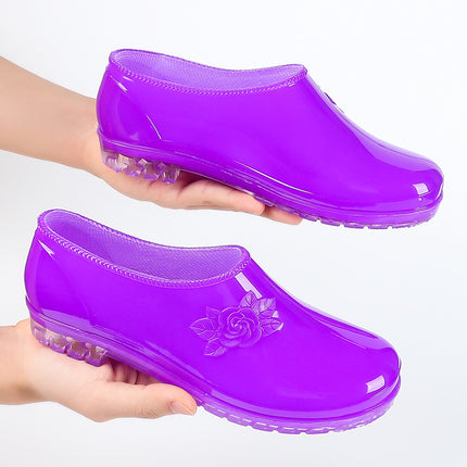 PVC Fashion Shallow Mouth Wear-resistant Kitchen Women's Water Shoes Non-slip Yuanbao Low-side Car Wash Labor Protection Red Rain Boots