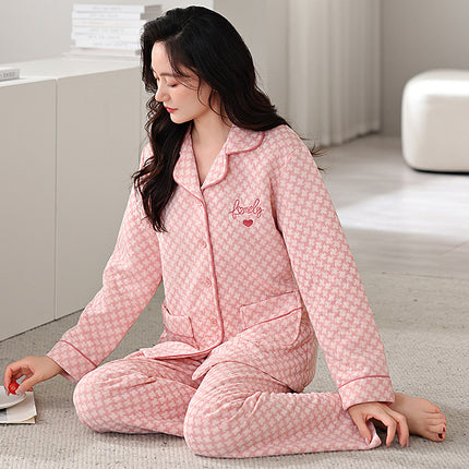 Chun Baifen Mother Pajamas Women's Autumn and Winter Middle-aged and Elderly Air Cotton Thickened plus size Outer Wearing Sandwich Home Clothes