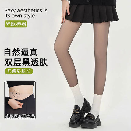 Detachable Women's Double-Layer Black Bare-Leg Pantyhose Autumn and Winter Fleece-Lined Thickened Snag-Resistant Thermal Tights Leggings Pantyhose